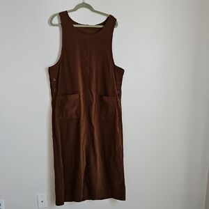 Amanda Smith LG Brown Maxi Dress Jumper Side Buttons Pockets Chocolate Brown Y2K